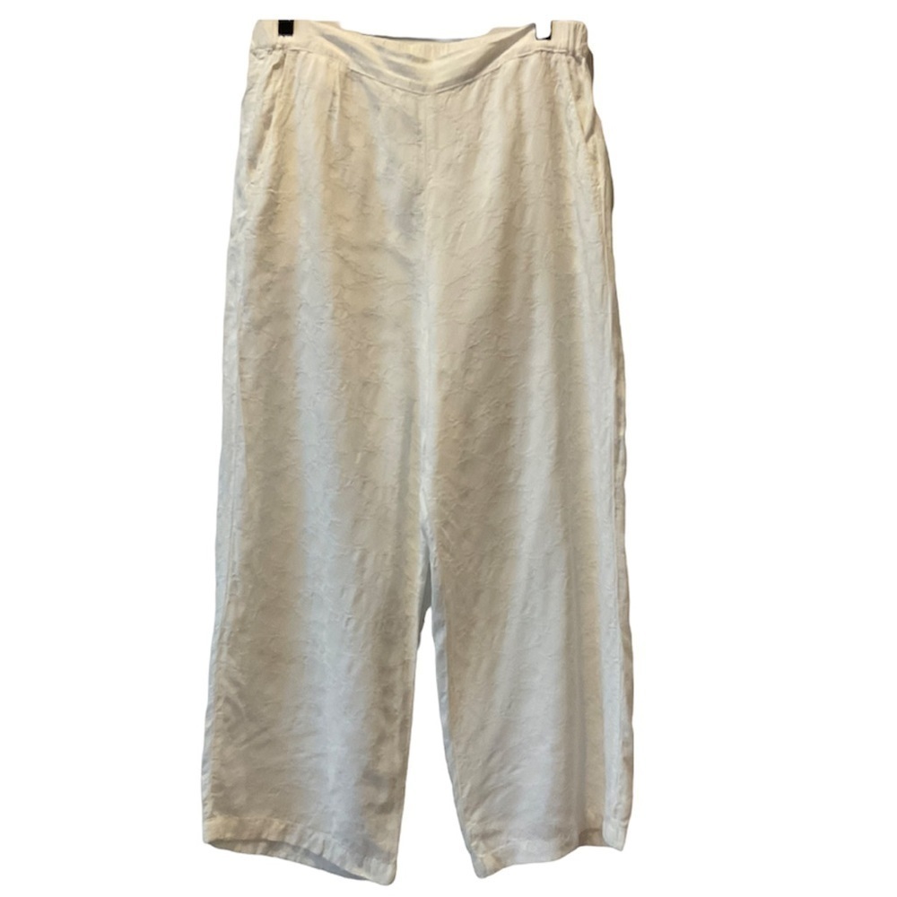 CP Shades Straight Leg White Pants Embroidered/Textured Medium